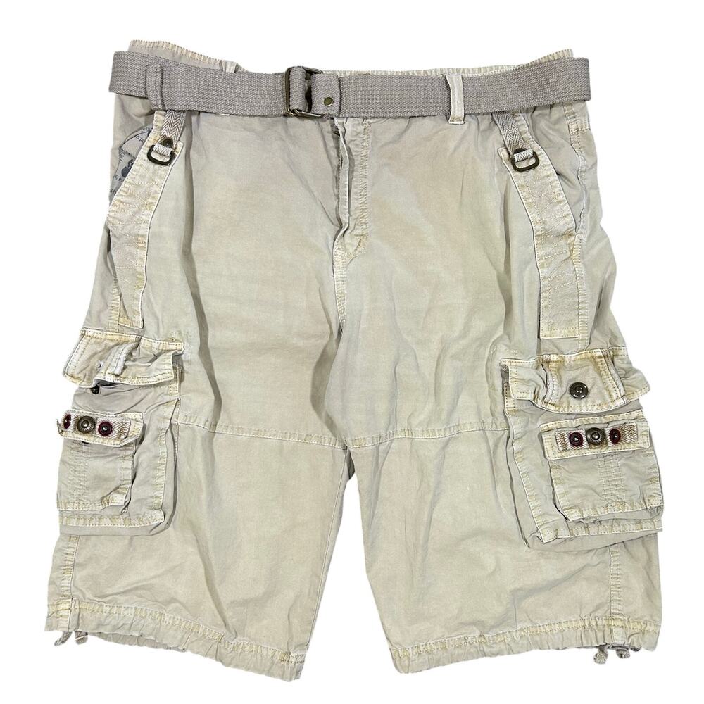 Vintage Y2K Baggy Cargo Shorts 38 Waist Tan Long Men’s Grunge Goth Rebel & Soul